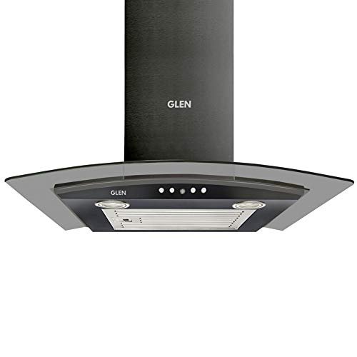 Glen 60cm 1000 m3/hr Curved Glass Wall Mounted Kitchen Chimney Push Buttons Baffle Filter (MISO Black)