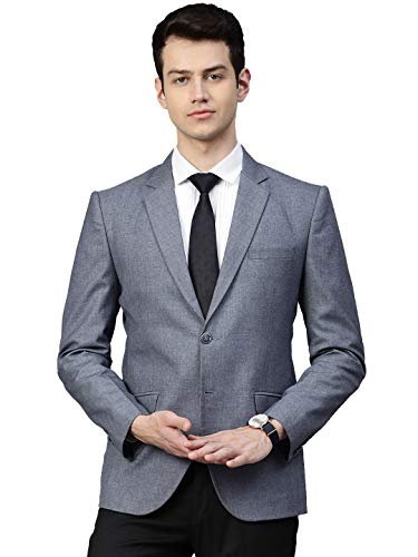 MANQ Men’s Slim Fit Single Breasted Blazer for Men, Formal Business, Party, Notched Lapel, Denim Blue, Size 46