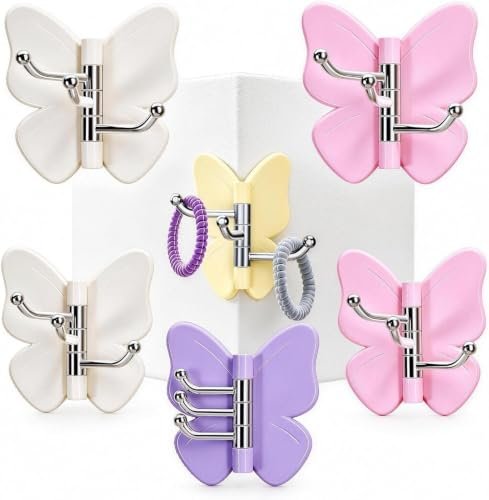 AATMDAY Butterfly Wall Hooks Pack of 1, Adjustable Rotating Self Adhesive Hangers with 3 Pins, No Drill Decorative Wall Hooks for Keys, Bags, Towels, Jewelry, Bathroom, Closet & Bedroom, Multicolour