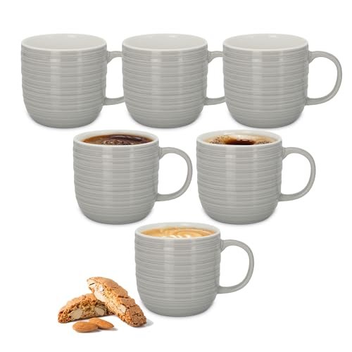 Treo by Milton Cove Ceramic Mug 200 ml I Microwave, Dishwasher Safe I 100% Food Grade I Stain, Odor Resistant I Coffee Mug, Tea Cup I Ideal for Daily use, Gifting, Set of 6, Grey