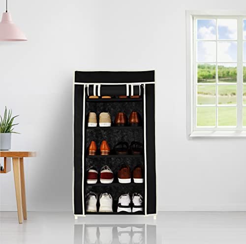 Amazon Brand – Solimo Foldable Shoe Rack, 5 Layer, Black, Premium, Alloy Steel, Plastic
