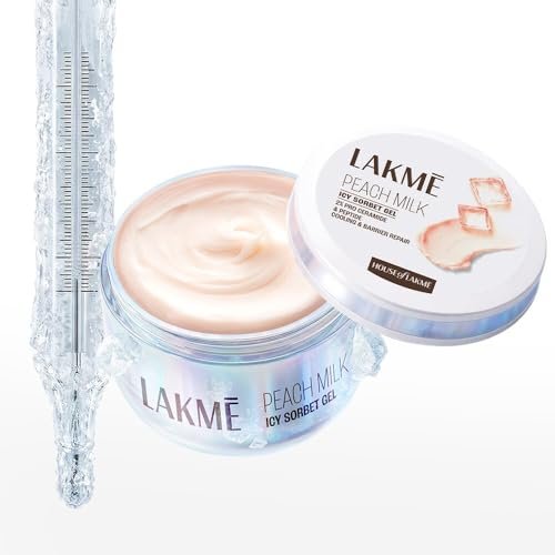 Lakmē Peach Milk Icy Sorbet Gel: First Ever Cooling Face Moisturizer with 2% Pro-Ceramides, Peptides & Pentavitin for Instant Ice-Plunge Glow & 24hr Barrier Repair – Non-Sticky, Lightweight, 100g