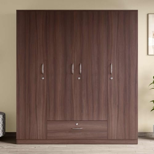Interio by Godrej EWA 4-Door Wooden Wardrobe | 1-Year Warranty, 1 Drawer, Brown