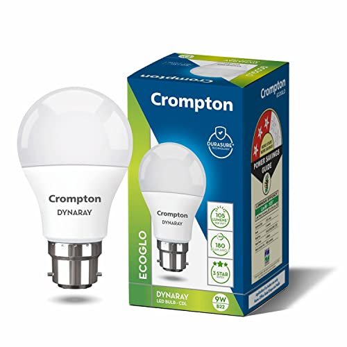 Crompton Dyna Ray 9 Watt LED Bulb Cool Day Light | Pack of 1 | B22 Base, Energy-Efficient | LED Bulb for Home & Office, Wide Light Spread