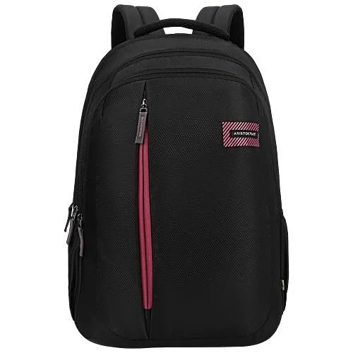 Aristocrat Vortex Laptop Backpack 25L | 4 Compartments with Quick-Access Front Pocket | Padded Shoulder Straps & Side Bottle Holders | Trolley Sleeve | Office & Travel Backpack for Men & Women (BLACK)