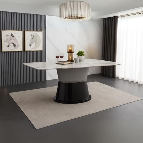 Royaloak Lucca Italian Marble Dining Table | 5D Printed Natural Stone Top | Rounded Corners & Curved Edges | Hourglass Base with Leatherette Detail | 6 Seater Dining Table | Italian Collection
