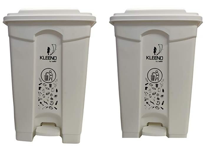 Cello Strong Plastic Step-On Pedal Garbage Dustbin 60 Ltr White & White (COMBO)