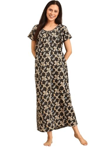 Rupa Jon Aishwarya Women Full Length Printed Nighty in Premium Cotton Blend Fabric, Night Dress, Maxi Nighty for Comfortable Everyday Wear, Free Size