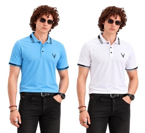 WEREFLEX Polo T Shirt for Men | Men Casual T-Shirt | Polo Available in Combo Pack of 2 (Polo-40-41-White-SkyBlue-XL)
