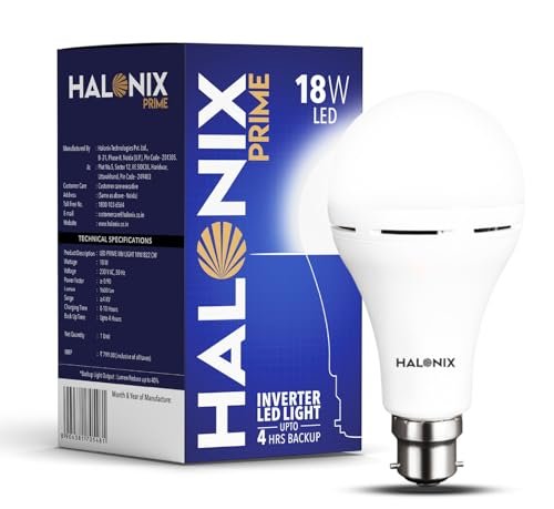 Halonix 18W Emergency Inverter Bulb | Rechargeable Emergency B22D Led Bulb For Power Cuts | Backup : Upto 4Hrs | Cool Day Light | Pack Of 1 | Rechargeable Emergency Light