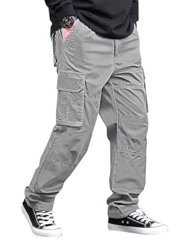 Vogaan Casual Solid Men’s Loose Fit Drawstring Cargo Pants with Multiple Pockets | Cotton Cargos for Men (Grey_32)