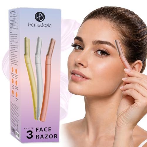 HomeBasic Face Razor for Women, Pack of 3 | Eyebrow Razor for Women | Stainless Steel Facial Hair Remover for Upper Lip, Chin, Forehead, Cheeks & Peach Fuzz