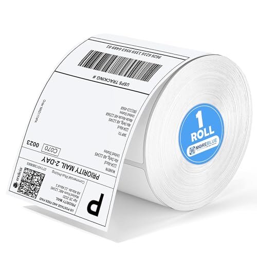 MOREBLUE® 4×6 Direct Thermal Label 70gsm (400 Labels Roll), Premium Self-Adhesive Strong Sticky Labels, Jam-Free Smudge-Proof Thermal Printer Labels for Courier & Online Sellers 1Roll