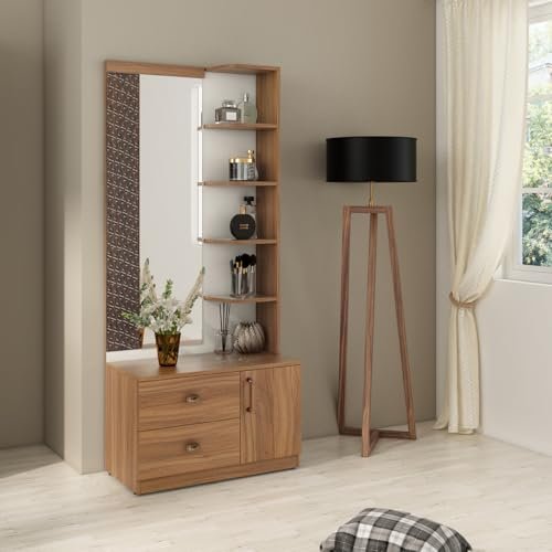 A GLOBIA CREATIONS Winslet Dressing Table | Engineered Wood | Exotic Teak Finish | Matte | Knock Down | Water & Scratch Resistant | Swing Door | 3-Year Warranty