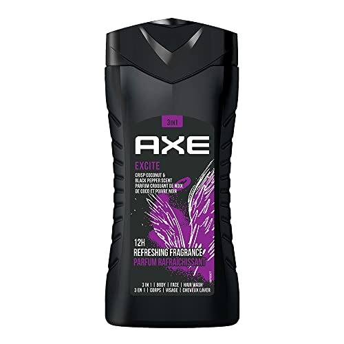 Axe Excite 3 In 1 Body, Face & Hair Wash for Men, Long-Lasting Refreshing Crisp Coconut & Black Pepper Fragrance for Up To 12hrs, Natural Origin Ingredients, Removes Odor & Bacteria, No Parabens, Dermatologically Tested, 250ml