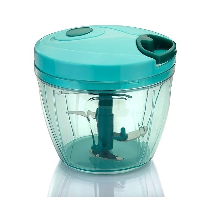 SORATH Manual Pull String Food Chopper | 3-Blade Hand Chopper for Vegetables, Fruits & Nuts | Turquoise Mini Food Processor (Blue)