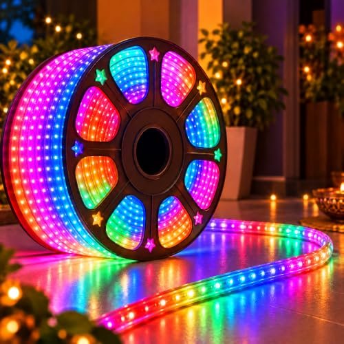 Desidiya 5 Metre Multicolour LED Rope Light for Diwali Decoration, Flexible Bendable Pipe Light for Home, Balcony, Gate, Terrace & Ceiling Cove, Plug-in Decorative Lights for Christmas & Wedding