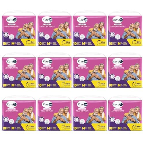 Karein Comfort Adult Diaper Pant M Size, Medium, Waist (75-100 cm 30-40″), 120 Unit, Long Protection Hour, Unisex, Quick & Even Absorption, Anti-Bacterial, Leakproof, Odour Control, Wetness Indicator