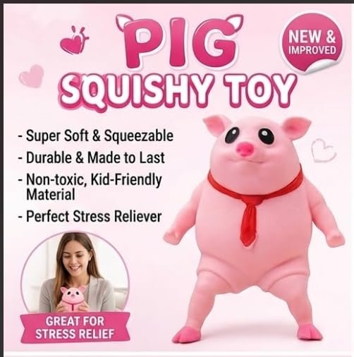 Pruqury Cute Pig Squishy Stress Relief Toy | Soft Slow Rising Stretchable Squeeze Toy for Kids & Adults | Anti-Stress Fidget Toy | Pink (1 Piece)