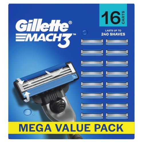 Gillette Mach3, Shaving Blades For Men | 16 Cartridges, Mega Savings Pack | 16 Cartridges Last Up-To 240 Shaves | Your Most Comfortable Shave