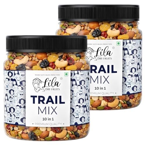 LILA DRY FRUITS Premium Trail Mix 1Kg (500g x 2) – Cashew, Raisins (Black and Golden), Almonds, Apricots, Roasted Pumpkin Sunflower Seeds, Cranberry, Amla, Yellow Dates Dry Fruits Perfect for Gifting