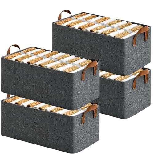 DAREV 4 Pcs Cloth Organizer for Storage Wardrobe Basket Storage Box (grey) | wardrobe organiser for clothes organizer for clothes storage box (48* 28* 20 cm)