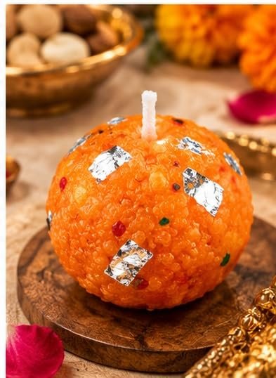 Laddoo Shape Decorative Candle, Indian Mithai Inspired laddoo Diya for Diwali, Pooja & Festive Home Décor, Traditional Sweet Design Candle for Gifting, Table Decoration & Celebrations (Pack of 4)