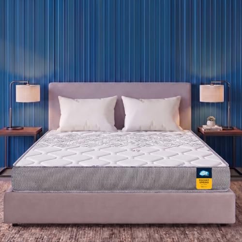 Centuary Mattresses Sleepables |10 Years Warranty | 8-Inch Queen Size Ortho Pocketed Zero Partner Disturbance Plush Quilted Rolled Packed Pocket Spring Mattress (72x60x8)