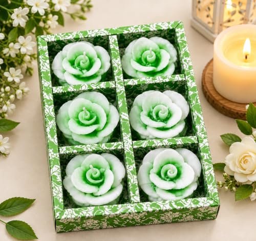 Flower Shaped Decorative Candles Set of 6, Rose Design Candles for Home Décor, Table Centerpiece, Diwali, Pooja, Birthday, Anniversary, Festive Decoration & Gifting/Color May Varies