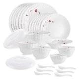Cello Opalware Dazzle Series Lush Fiesta 35 Piece Dinner Set Serving for 6 | Bone Ash-Free | Lightweight, Elegant White Plates & Bowls Set | Opal Glass Crockery Set for Daily Use Dinning & Gifting