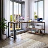 Klaxon L Shaped Study Table for Students and Adults/Computer Table for Home-Office/Gaming Table/Computer Desk for Corner – Wood & Metal (Classic-Forest Dark & Black, DIY Installation)