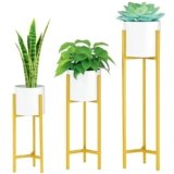 Elegance Aura™ Golden Metal Planters with Stand | Tall Indoor Plant Stand for Living Room Corner, Balcony & Bedroom | Flower Pots & Planters for Home Decor (Set of 3)