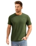 AWG ALL WEATHER GEAR Men Waffle Knit Regular Fit Solid Crew Neck T-Shirt | Tees for Man | Textured Half Sleeve Stylish T-Shirt’s | Olive Green, Large