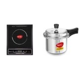 Pigeon Aluminium By Stovekraft Cruise 1800 Watt Induction Cooktop With 7 Segments Led Display, Preset Timer, Auto Switch Off & Favourite Outer Lid Non Induction Pressure Cooker, 3 Litres,silver