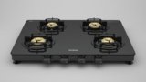 Havells Contour Toughened Glass-Top 4 Brass Burner LPG Gas Stove | Removable Drip Tray | Soft Touch, Ergonomically Designed Knobs | 2 Years Comprehensive Warranty (Black)