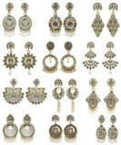 kreyam’s earrings for women fashion Chandbali Pearl Jhumka Traditional Combo Set of 12 Pack Fancy Jhumki