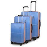 MOVE-MEANT Set of 3 Glide Small Cabin,Medium & Large Check-in Suitcase | 55 Cm,66 Cm & 75 Cm| 360 Degree 8 Wheels Number Lock Polycarbonate MAT. Blue Trolley Bag | Luggage for Travel – Pack of