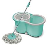 Spotzero By Milton Plastic Smart Spin Mop with Bucket (Aqua Green, Two Refills)