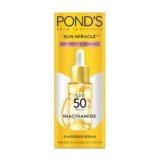 Ponds Serum boost sunscreen serum prevent and fade dark patches with the power of SPF 50 and NIACINAMIDE-C Serum 14ml.
